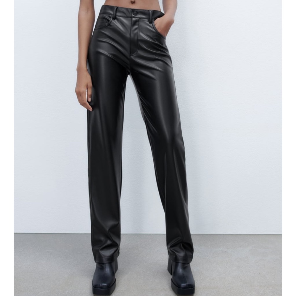 ZARA FAUX LEATHER STRAIGHT LEG PANTS